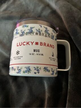 Lucky Brand Mug with Blue Floral Pattern